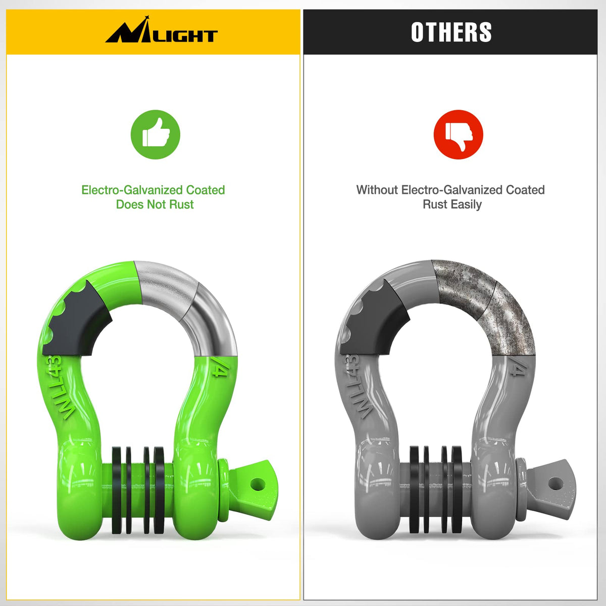 Nilight shackle connecting a Jeep recovery strap demonstrating secure attachment