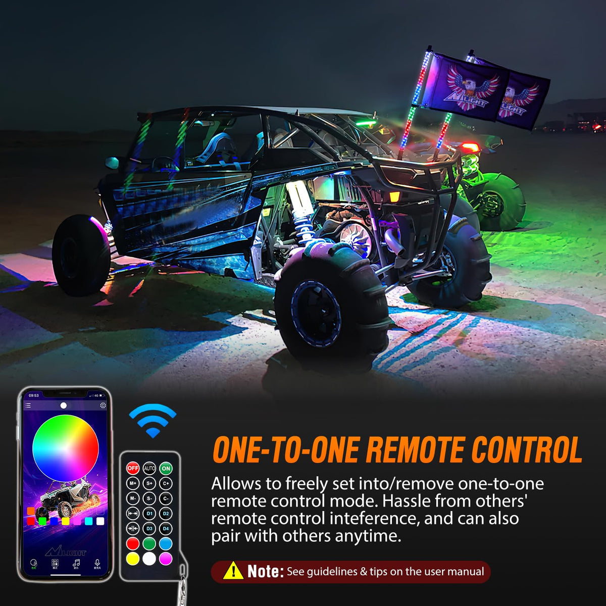 Nilight mounted on UTV at night demonstrating visibility and atmosphere