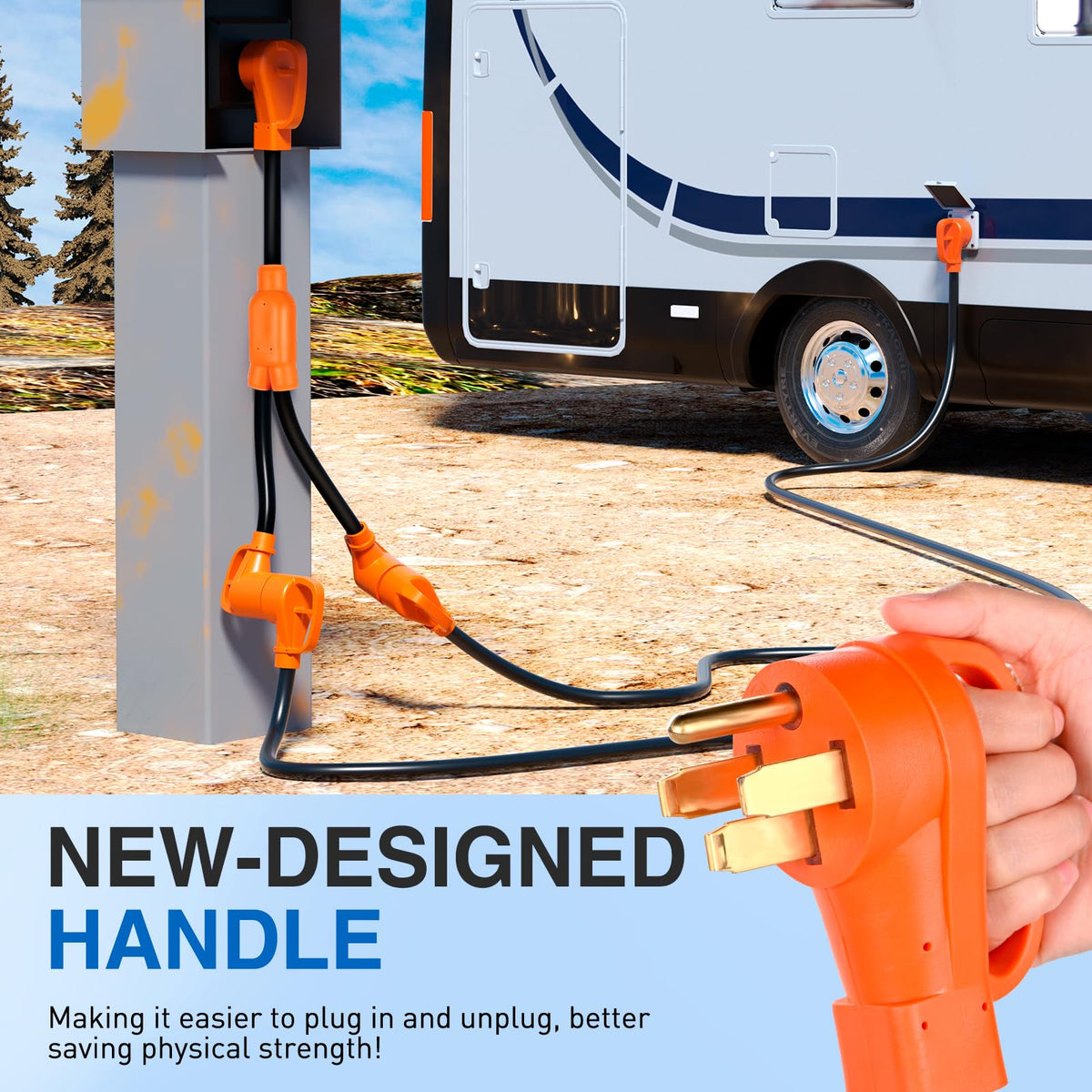 Nilight in use at RV campsite splitting pedestal power for two campers