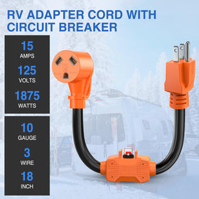 Nilight adapter connected to RV and household outlet demonstrating usage