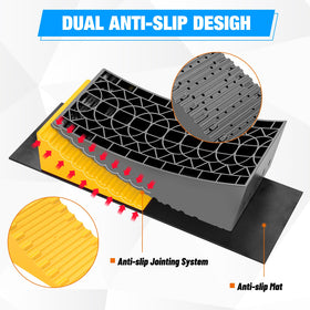 Nilight leveler placed under trailer tire demonstrating fast, visible campsite leveling