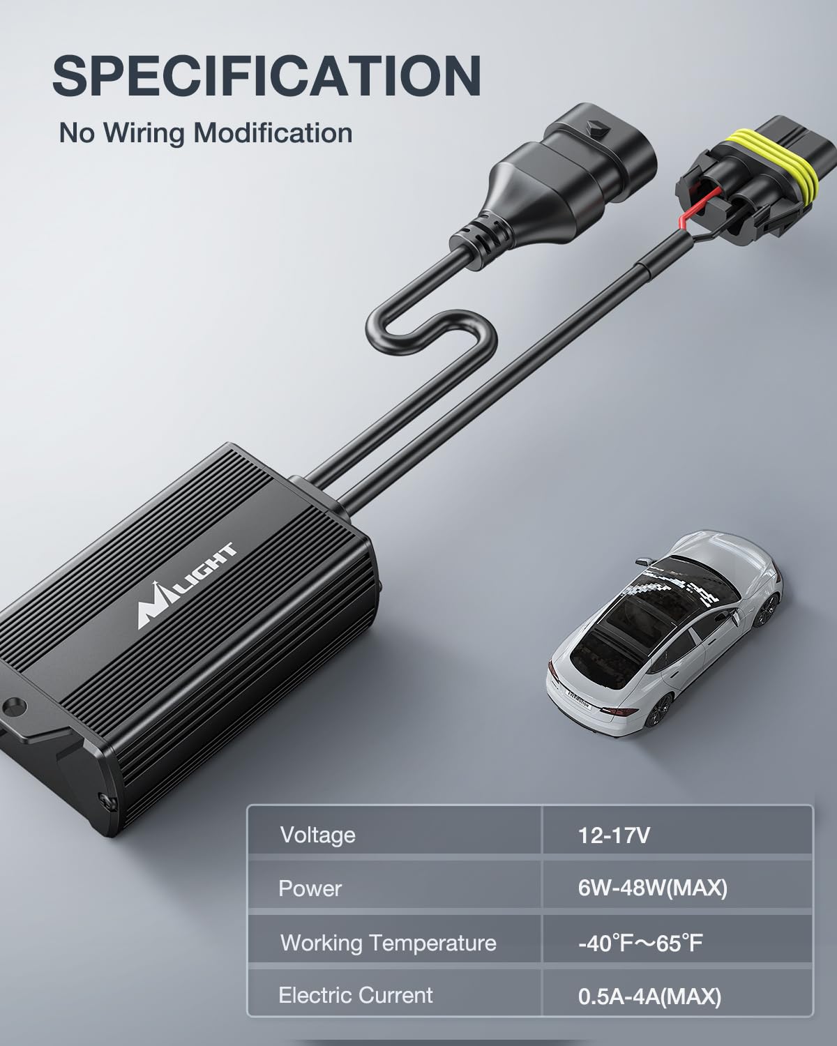 Nilight installed in vehicle headlight assembly showing clean inline connection and stability