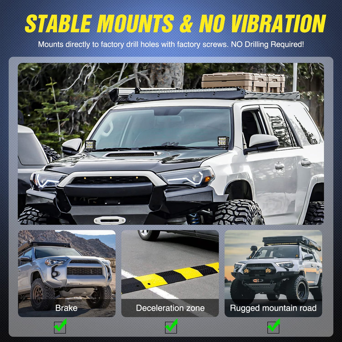 Nilight brackets installed on Toyota 4Runner hood showing clean factory-bolt integration