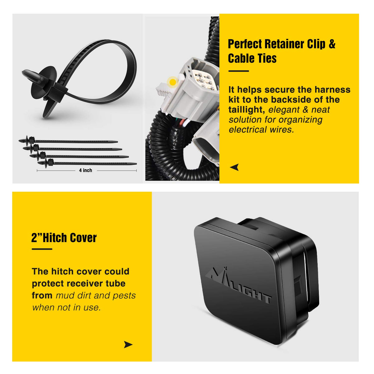 Nilight size comparison scale showing 2 inch receiver for accessory compatibility