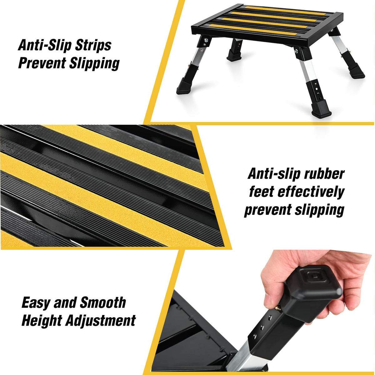 Nilight leg detail with push-button locks for quick height adjustment