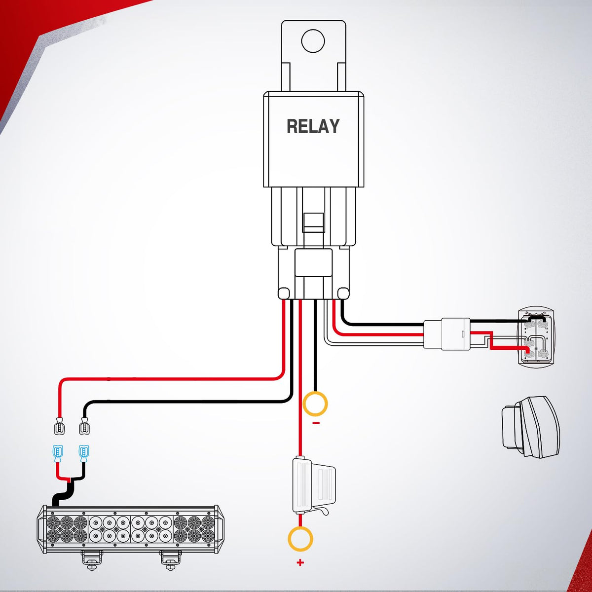 Nilight wiring harness on an ATV at night powering an LED light bar for improved visibility