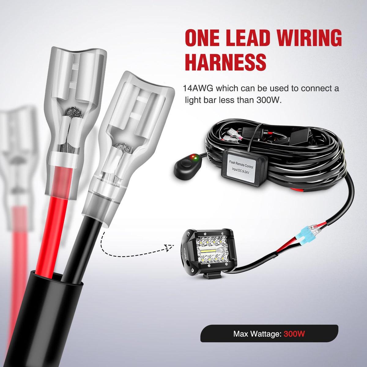 Nilight harness powering lights on an off-road vehicle at night for improved visibility