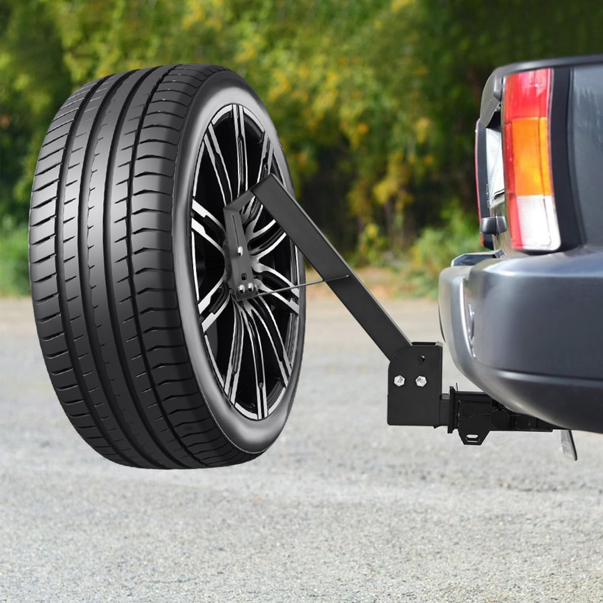 Nilight lifestyle shot of trailer with spare carrier illustrating rugged towing use
