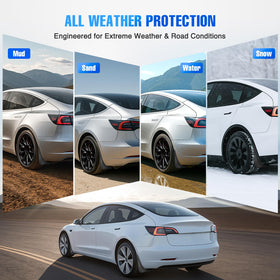 Nilight mounted front left mud flap on Tesla Model 3 showing precise fit and paint protection