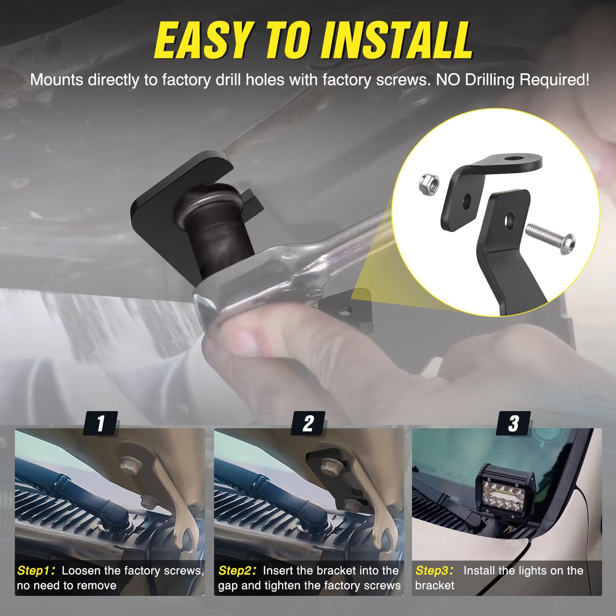 Nilight bracket holding LED pod side profile for stable beam alignment