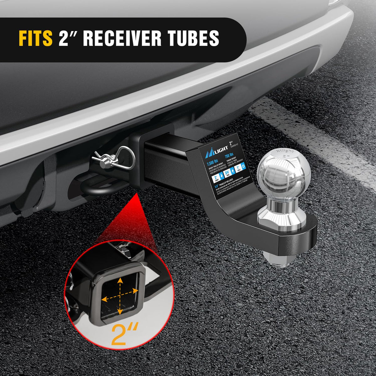 Nilight ball mount mounted on truck while towing a small trailer
