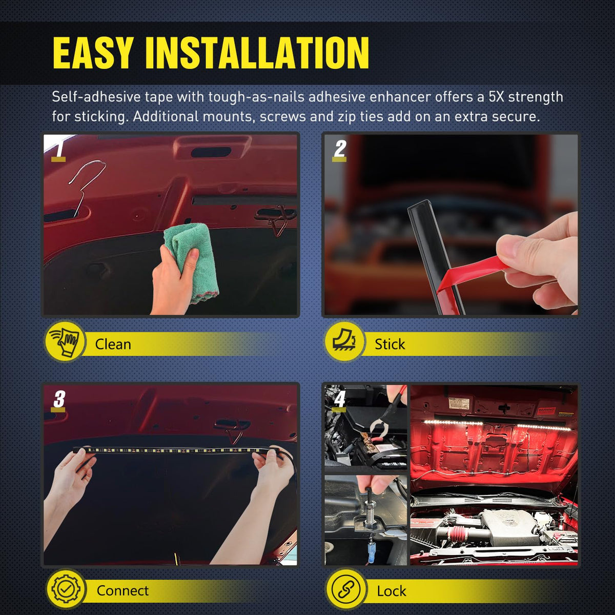 Nilight mounted under hood offering broad engine bay illumination for easier repairs