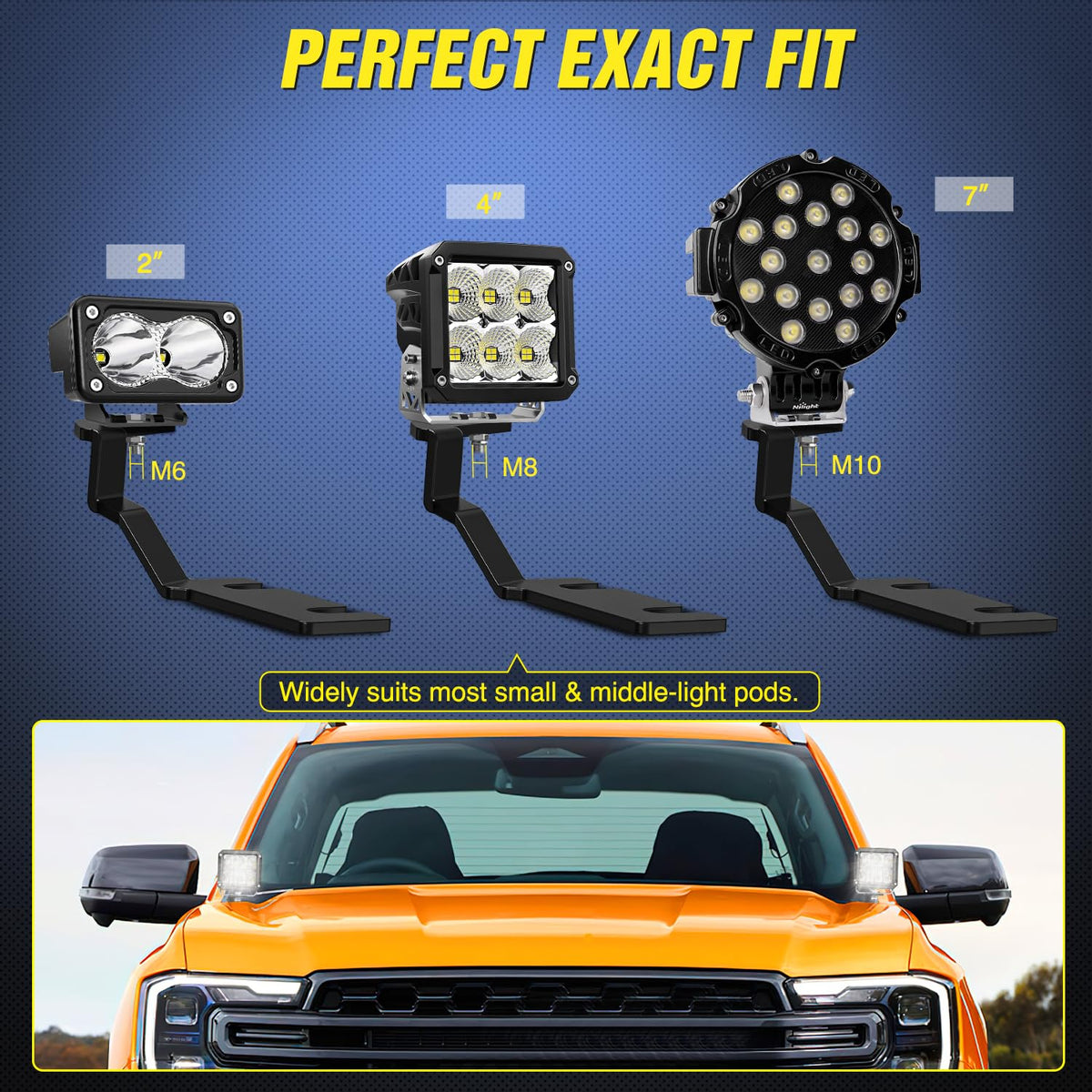 Nilight bracket with LED pod mounted showing improved road visibility