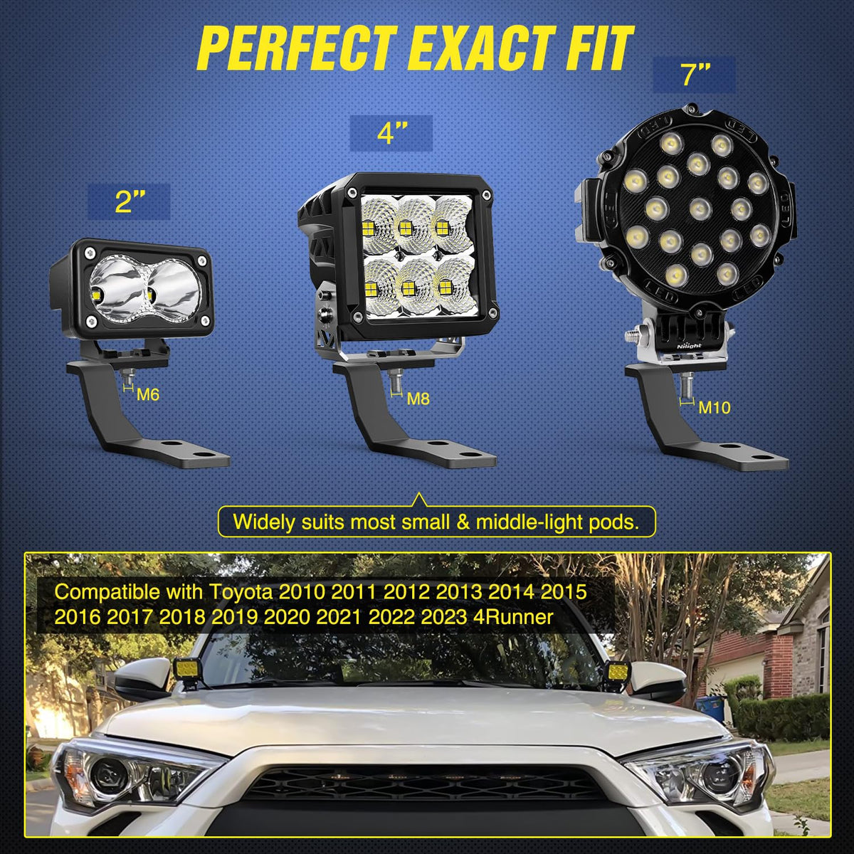 Nilight bracket mounting holes with measurement details for versatile pod fitment