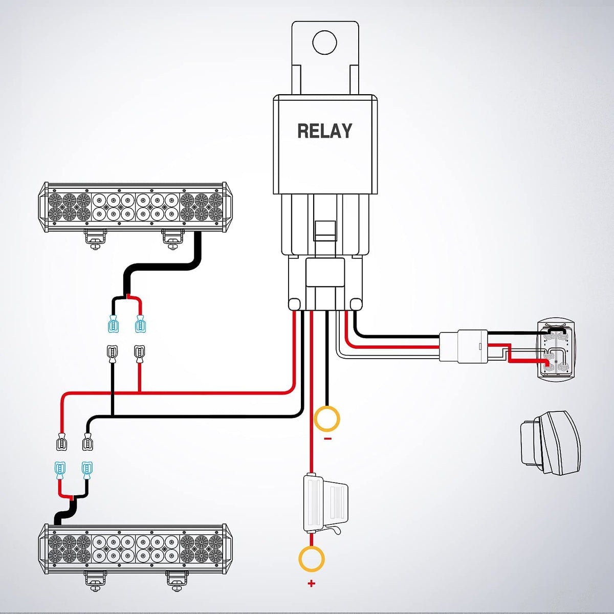 Nilight packaging and contents laid out showing included harness and instructions