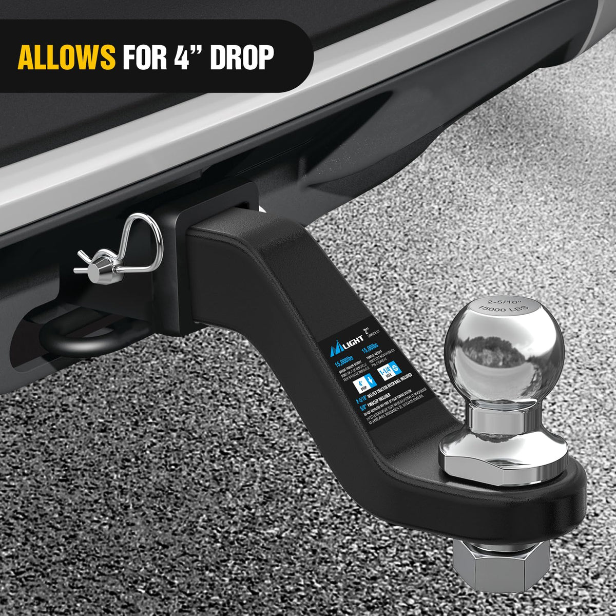 Nilight packaged ball mount with pin and clip showing included hardware benefit