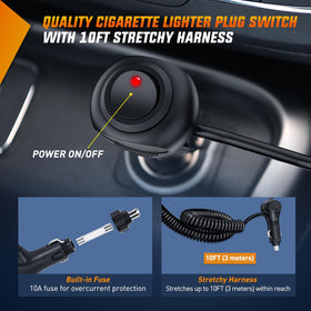 Nilight cigarette lighter plug and 10ft harness showing plug-and-play convenience