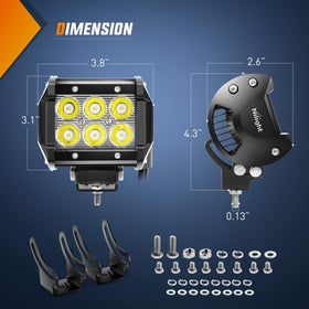 Nilight 4-inch 18W LED pod close-up highlighting focused spot beam and durability
