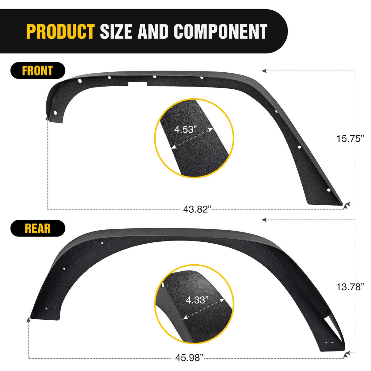 Nilight rear fender flare side profile highlighting coverage and clearance