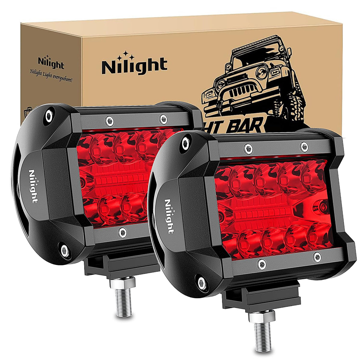 Nilight 4-inch red pod front view showing compact durable design and visibility