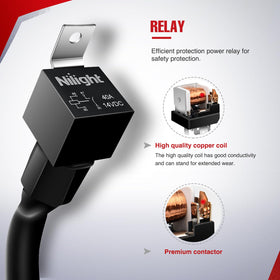 Nilight relay and inline blade fuse detail providing circuit protection and safety benefit
