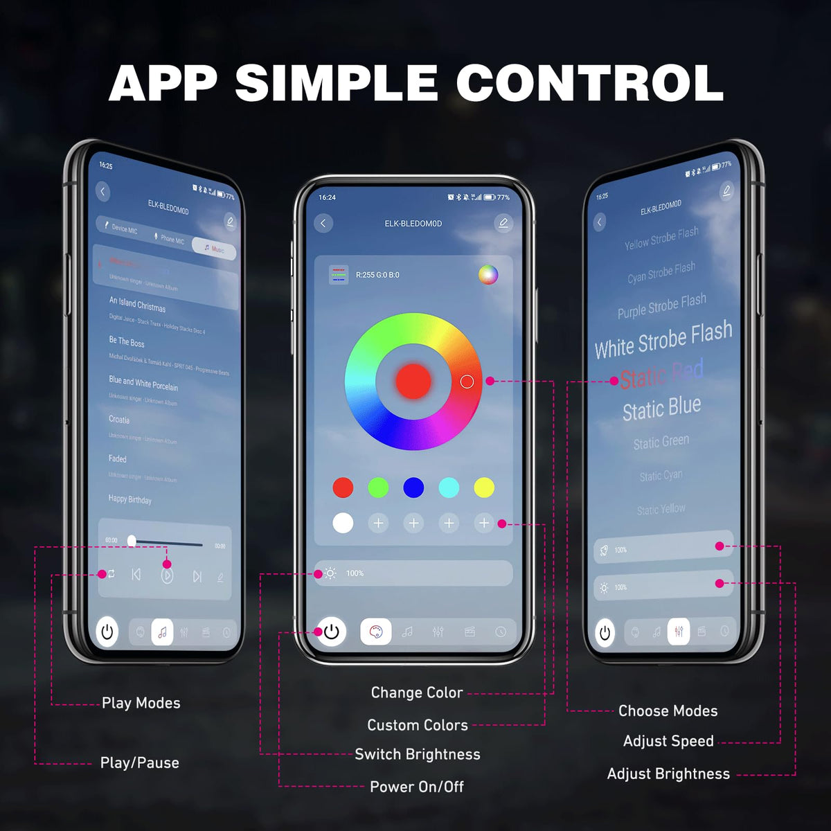 Nilight remote and app display allowing easy color and mode control