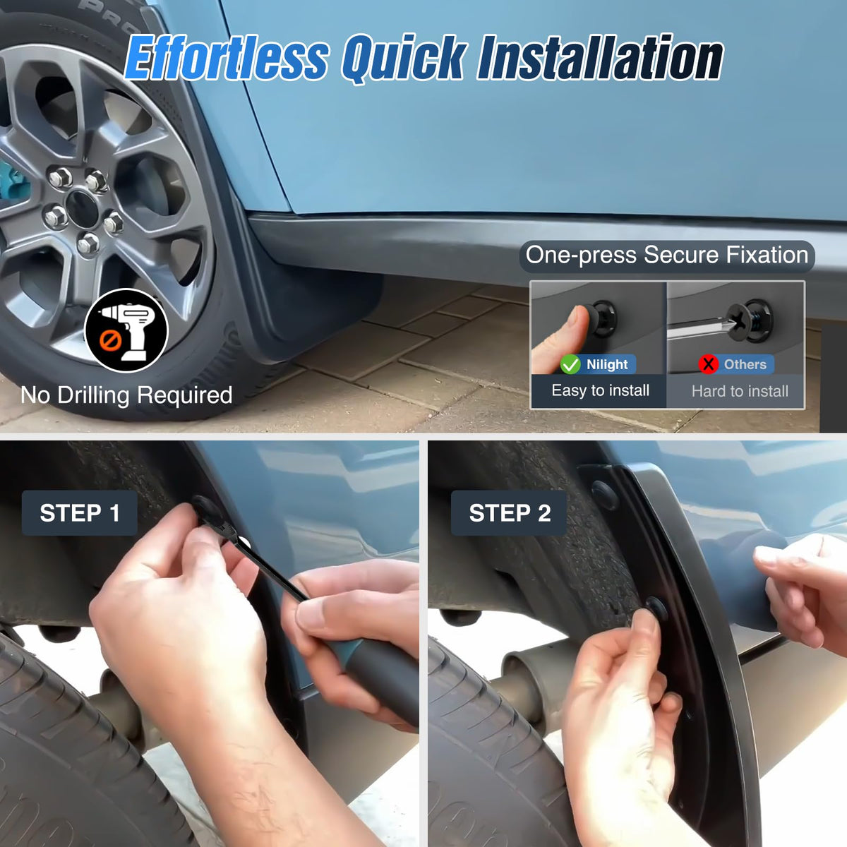 Nilight retainer clip detail illustrating no-drill secure installation