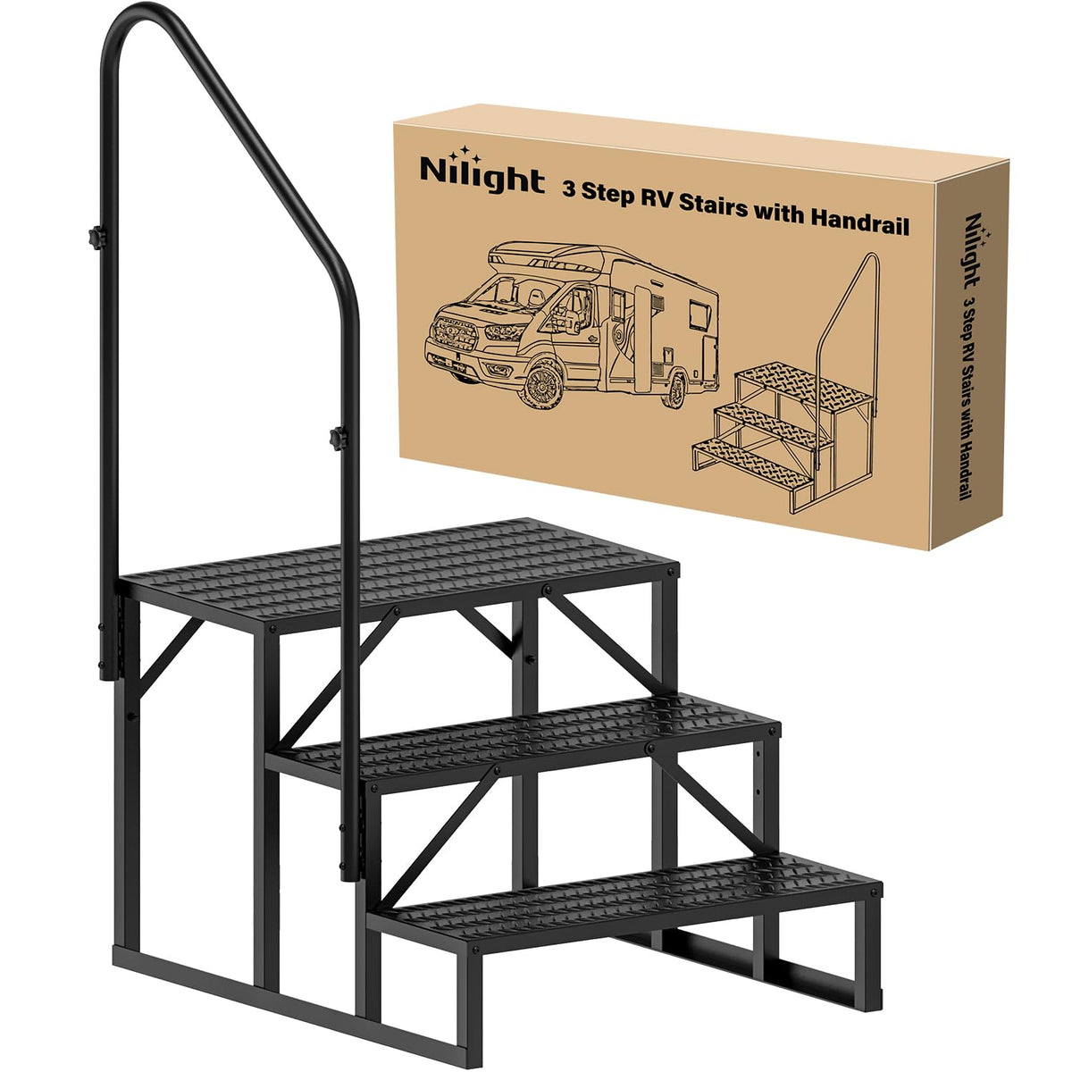Nilight front view of stairs showing compact, stable entry