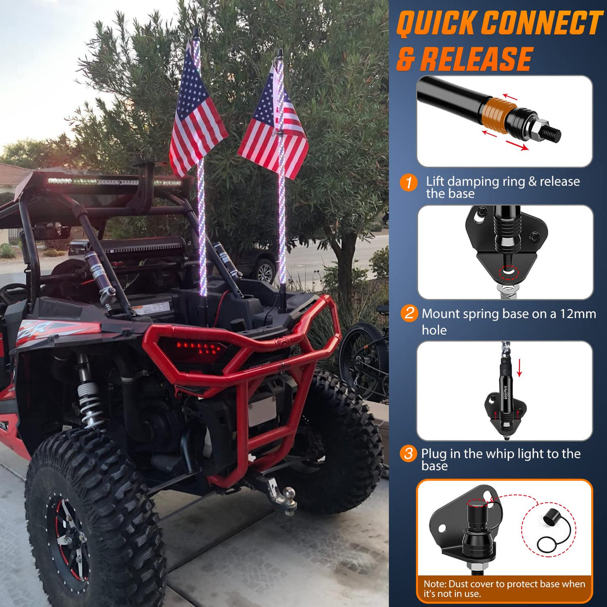 Nilight whip beside ruler illustrating the 3ft length for scale