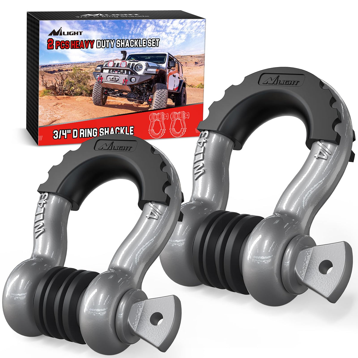 Nilight shackle front view showing robust build and clear labeling, ensures secure recovery