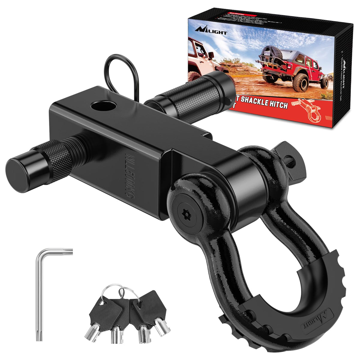 Nilight front view of shackle hitch receiver showing solid construction and security