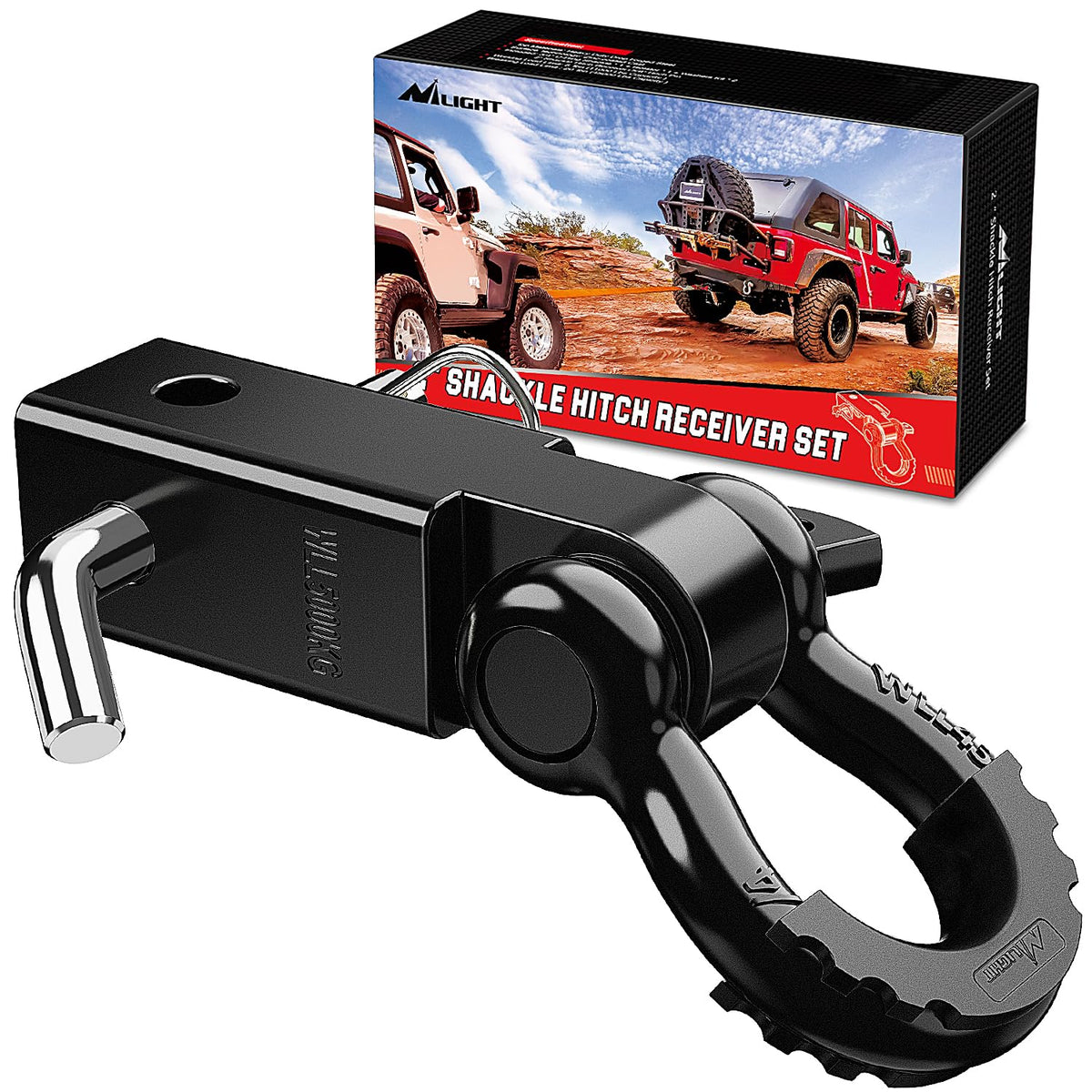 Nilight front view of 2-inch shackle hitch receiver showing solid construction and strength