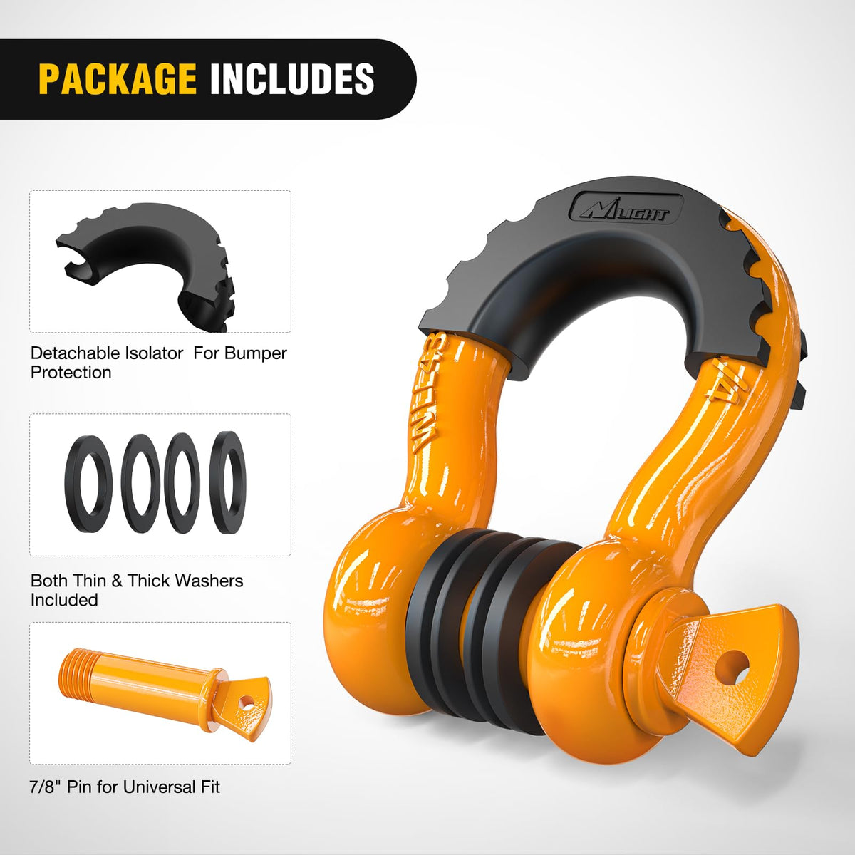 Nilight shackle clipped to truck recovery strap illustrating safe usage
