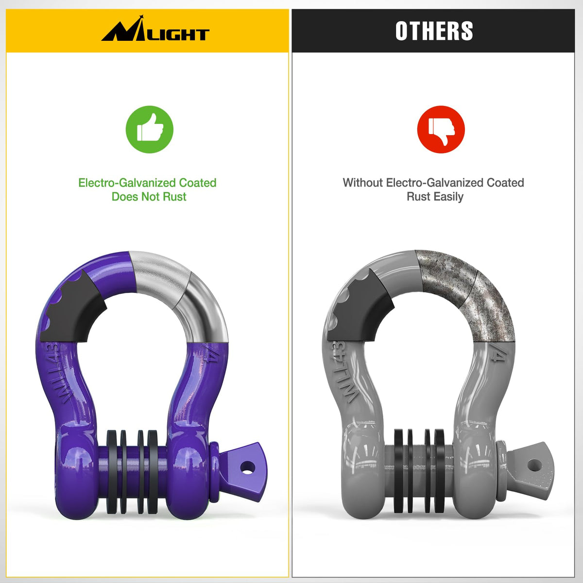 Nilight shackle attached to winch line on vehicle showing secure recovery use