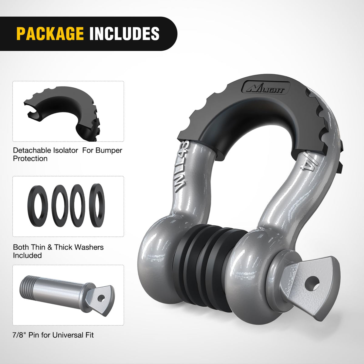 Nilight D-ring shackle mounted to bumper recovery point providing secure vehicle attachment