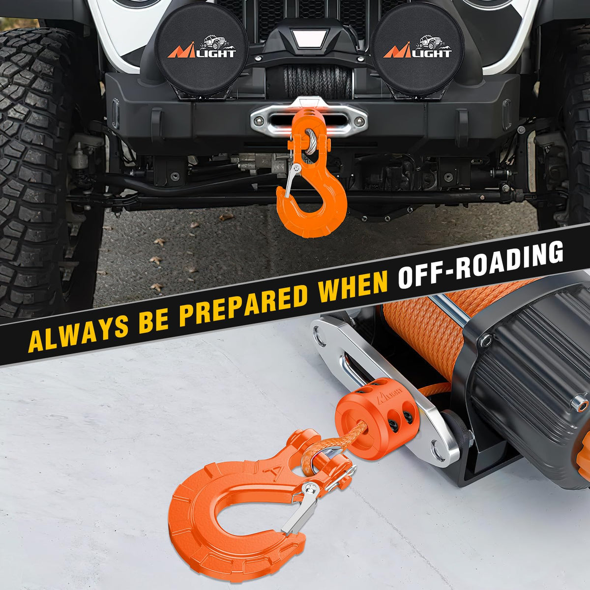 Nilight hook beside ruler showing scale for proper winch fitment