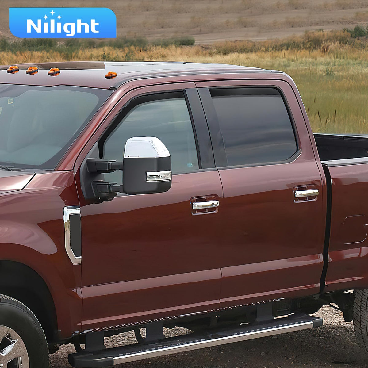 Nilight visors beside Crew Cab door demonstrating correct size and seamless fit