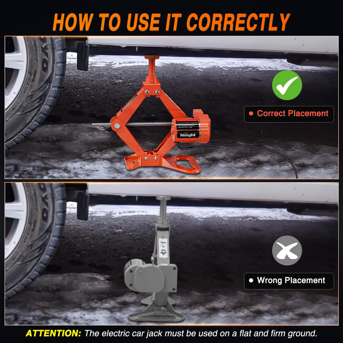 Nilight beside car tire for scale showing compact size and portability benefit
