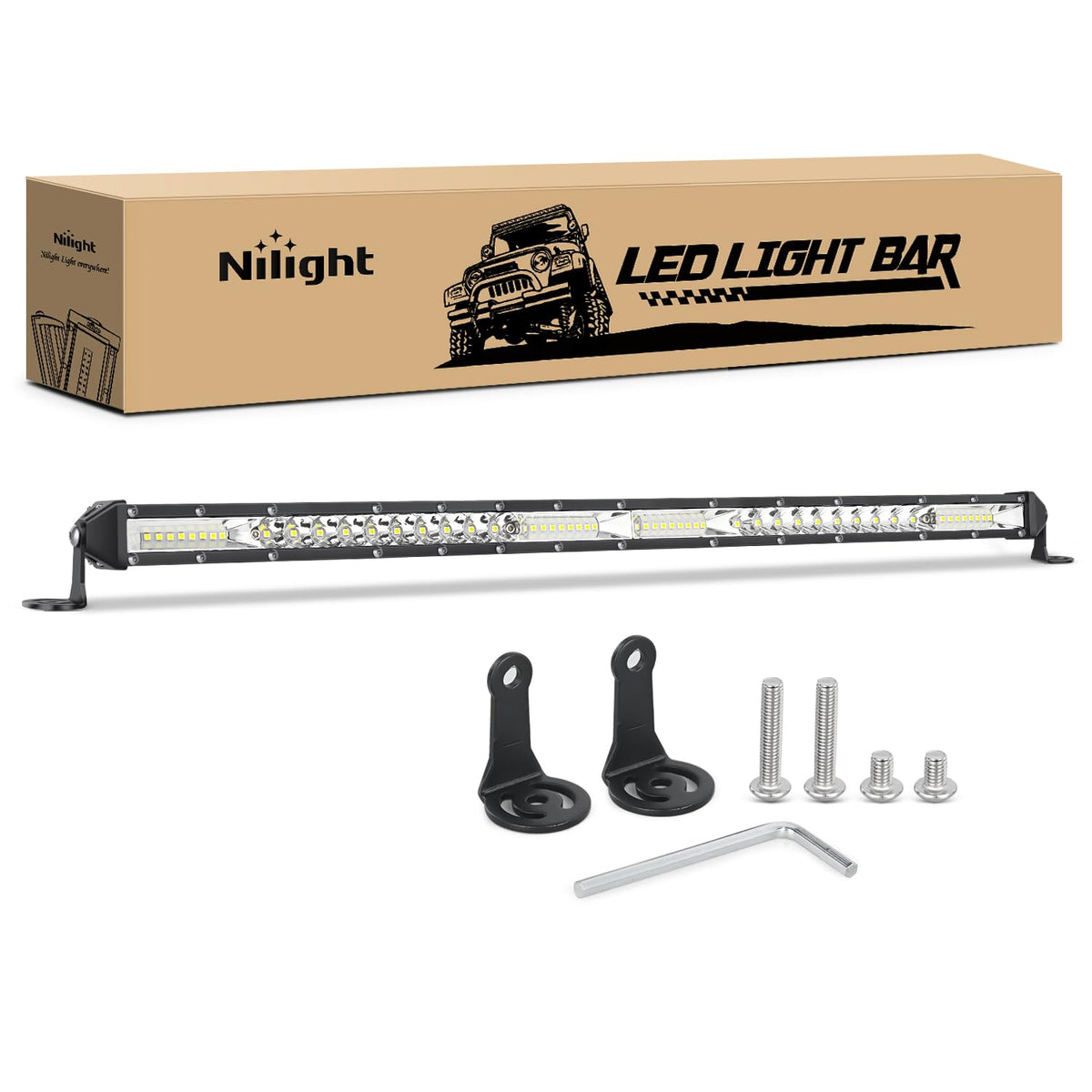 Nilight slim LED light bar front view showing LEDs and compact profile for brighter visibility