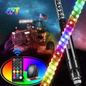 Nilight spiral whip front view showing full-length bright RGB glow for visibility