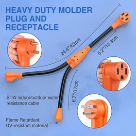Nilight angled view of Y splitter showing both 15A and 30A male plugs benefit