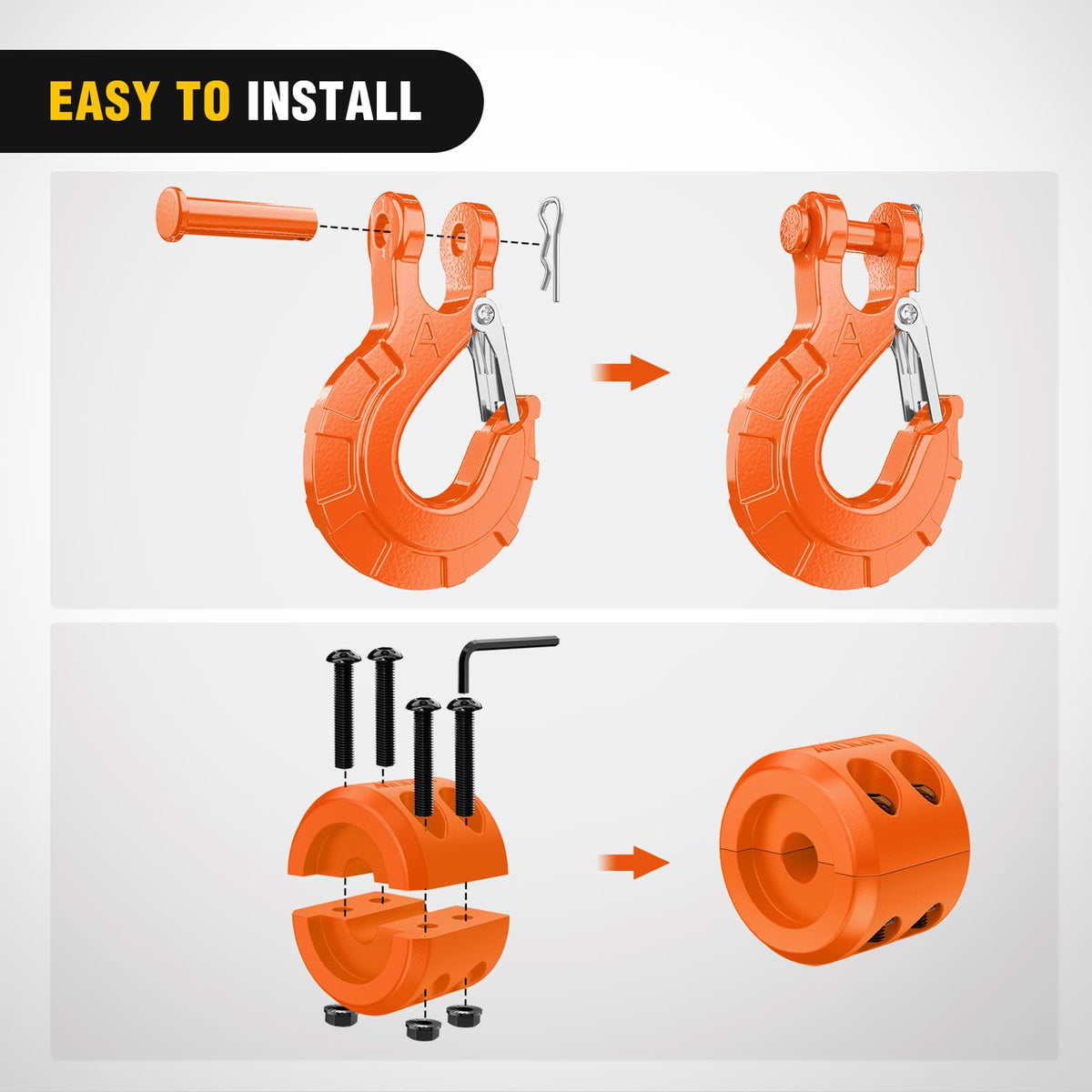 Nilight spring-loaded latch and 1/2-inch clevis pin ensure secure connection