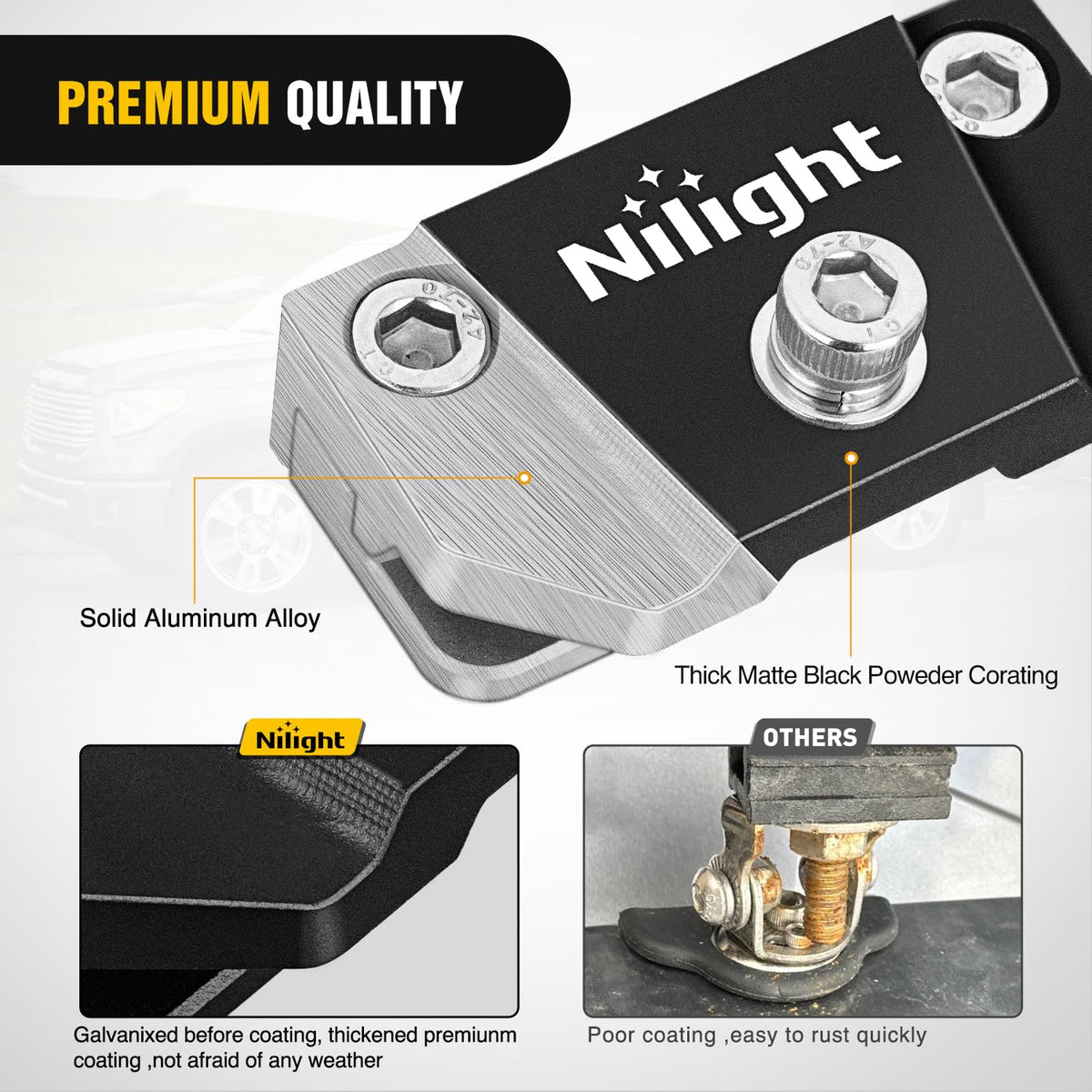 Nilight stainless hardware kit visible with bolts and nuts for corrosion resistance