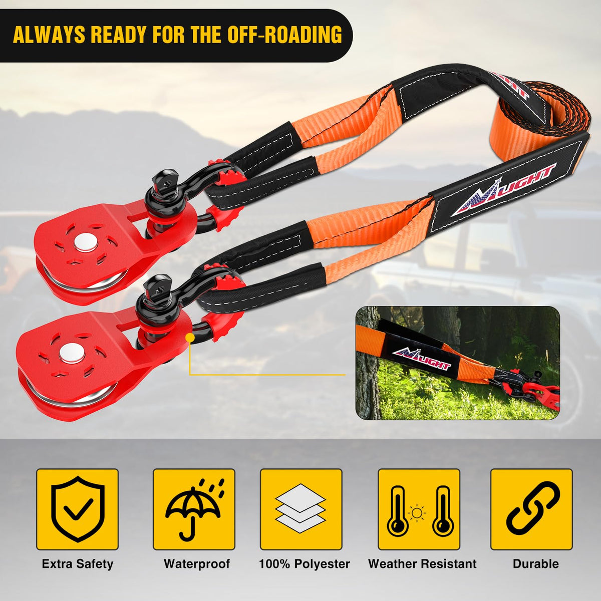 Nilight strap in use during vehicle recovery showing dependable pulling power