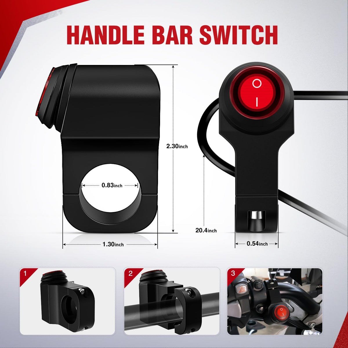 Nilight switch mounted on handlebar demonstrating secure fit and easy access