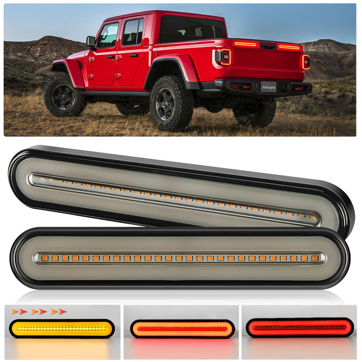Nilight front view of tail light bar showing compact multi-function design and visibility