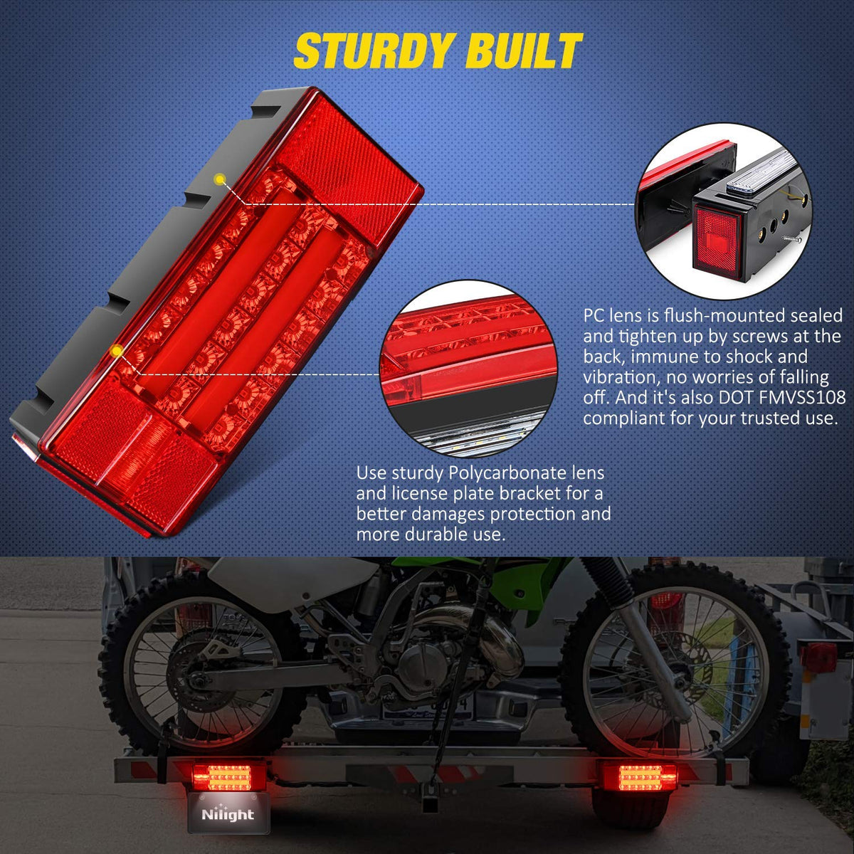 Nilight side profile displaying reflector and durable housing for improved visibility
