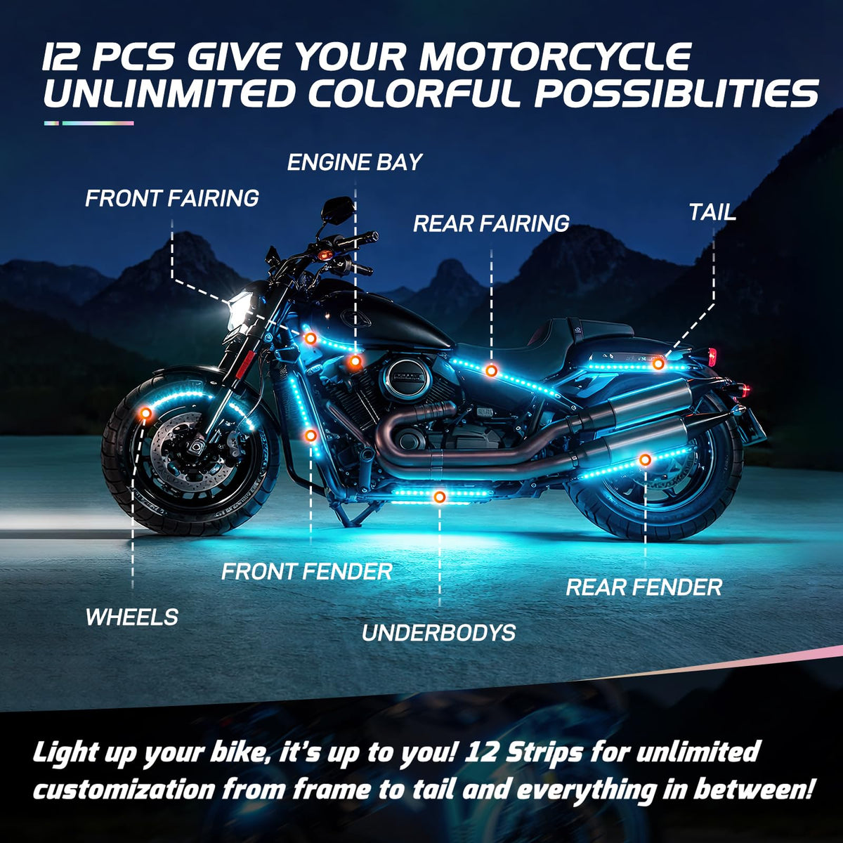 Nilight strips under fairing creating ambient glow for enhanced visibility