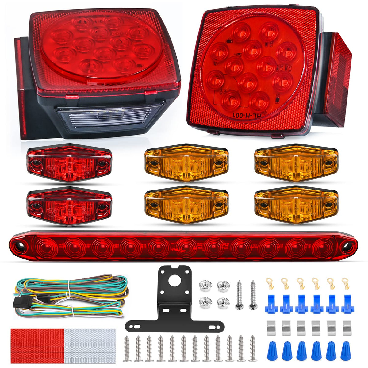 Nilight front view of complete trailer light kit showing bright red amber lenses and mounting points for improved visibility
