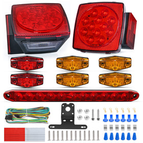 Nilight front view of complete trailer light kit showing bright red amber lenses and mounting points for improved visibility